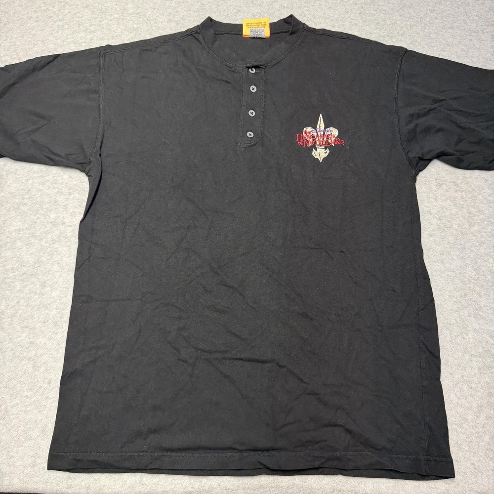 Vintage Disney Hunchback Shirt Mens S/M Black Henley Notre Dame Graphic Tee 90s